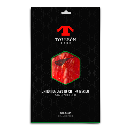 Pjaustytas kumpis Torreón Jamón de Cebo de Campo 50% Ibérico 28 mėn. 80 g. Premium pakelyje